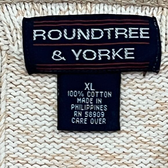 Vintage 90s Roundtree & Yorke Cream Checkered 3D Knit Sweater - Men's Size XL - Picture 3 of 6